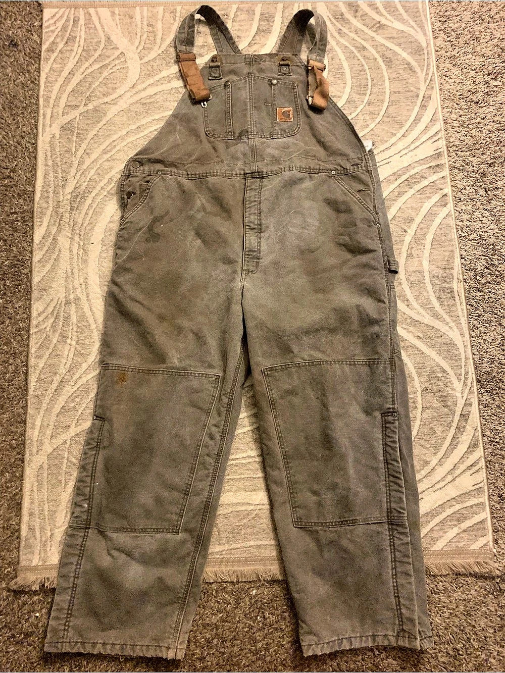 Carhartt Double Knee Canvas Bib Overalls Mens Sz 48x30 Brown/olive  R27 CHT